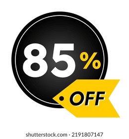 85% Rabatt auf das begrenzte Sonderangebot. Banner mit 85 % Rabatt auf Schwarz-Gelb-Rundballon