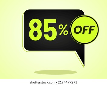 85% off limited special offer. Banner with 85 percent off in black and yellow green neon circular balloon