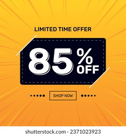 85% OFF. Limited Time Offer. Super Discount. Discount Promotion Special Offer. 50% Discount. Yellow Square Banner Template.	