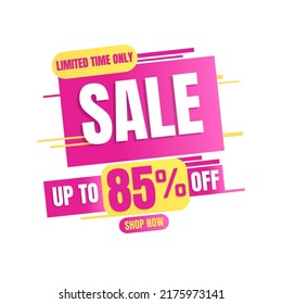 85% UP to off, LIMITED TIME ONLY, sale. pink and yellow design with abstract details in Vector illustration, super discount
