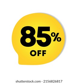85% off. For price discounts on purchases. Sales, promotions, offers, retail, store. Use in social media, banner, poster.