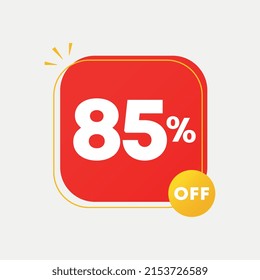85% del precio. Ilustración vectorial con oferta especial para ventas. Anuncio con la etiqueta roja para la campaña publicitaria. Marketing para tiendas minoristas