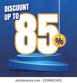 85% Off Promotion On Blue Discount Stage Design with Spotlight Effect