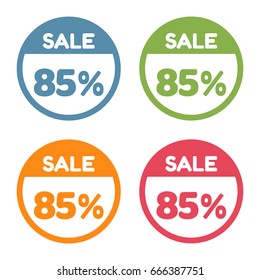 85% off. Sale and discount price badge sticker.