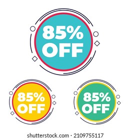 85% Off Sale Discount Tag, Sticker, Label, Sign, Price tag with 85% Percentage off. Special Offer promo design with discount sticker,discount tag,special offer 85%