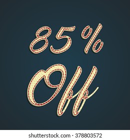 '85% Off' sale label made by leather, vector illustration
