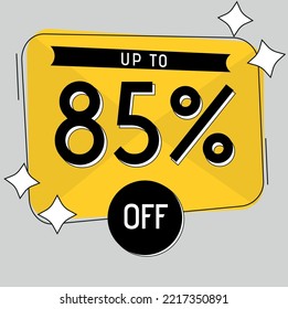 Bis zu 85 % Rabatt auf Tag. Vektorgrafik für großen Rabatt, Gelbe Square Illustration für den Verkauf.