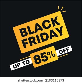 85% de descuento. Ilustración vectorial: ventas del Black Friday. Campaña para tiendas, tiendas. Promoción de pancartas en medios sociales.