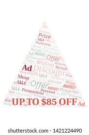 Up To $85 Off word cloud. Wordcloud made with text only.