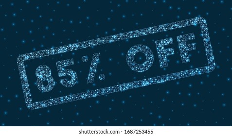 85% off word in digital style. Glowing geometric 85% off badge. Cool vector illustration.