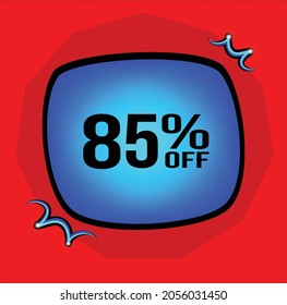 85%, 85 percent, blue retangle, Red background, number eighty-five.