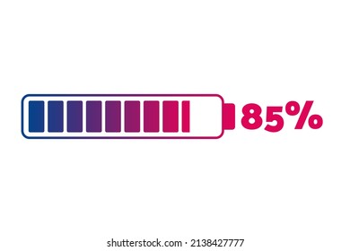 gráfico de 85 por ciento. Infografía de porcentaje de vectores. Icono de gradiente aislado. Firmar para descarga, crecimiento, progreso, negocios, carga de batería, diseño