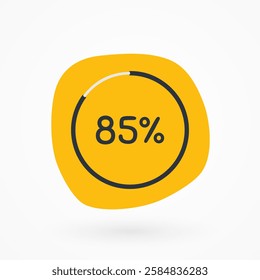 85 percent chart. Vector percentage infographic element. Yellow gray isolated icon. Sign for download, progress, business data, financial figures, web design, report