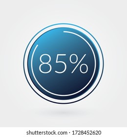 85 percent circle chart, isolated symbol. Vector blue gradient element. Infographic sign. Illustration, icon for business, finance, report, web design, downloading