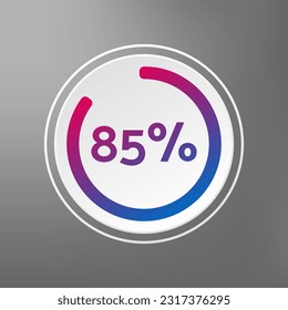 85 percent circle chart, isolated symbol on gray background. Vector gradient element. Percentage Infographic sign. Icon for business, finance, progress, web design, download