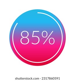 85 % Kreisdiagramm, isoliertes Symbol. Vektorgrafikelement. Prozentuales Infografik-Zeichen. Illustration, Symbol für Wirtschaft, Finanzen, Fortschritt, Bericht, Webdesign, Download