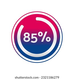 85 percent circle chart, isolated symbol. Vector red blue gradient element. Percentage Infographic sign. Illustration, icon for business, finance, progress, report, web design, download