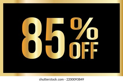 85 percent discount. Golden numbers with black background. Banner for shopping, print, web, sale illustration