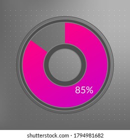 85 percent isolated pie chart. Percentage vector, transparent infographic icon on dotted background. Circle sign for business, finance, web design, download, progress