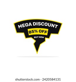 85 percent mega discount sale banner. Special offer price tag. Vector illustration.