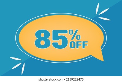 85 percent off. Dicount for big sales. Yellow ballon and blue background.
