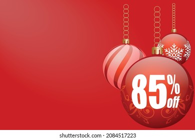 85 percent off. eighty five percent off bright red christmas baubles