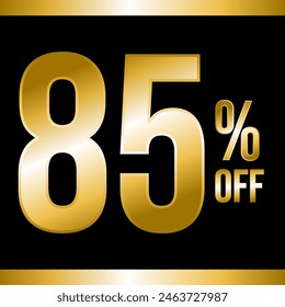 85 percent off gold, with black background and gold strips on top and bottom