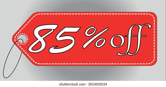 85 percent off red tag. 85 percent discount tag for offers and promotions