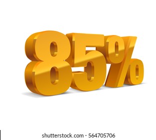 85% percent off, sale background, golden-yellow isolated object 3D. White background. Eps10 Vector.