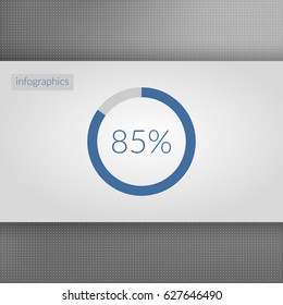 85 percent pie chart symbol. Percentage vector infographics. Circle diagram sign isolated on dotted background