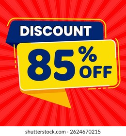 85 Percent Promotional Discount Banner Design with Yellow Balloon and Red Background for Sales, Offers, and Marketing Promotions