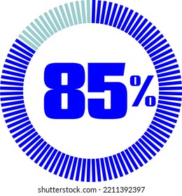 85 Porcentaje con gráfico circular redondeado. Concepto económico, médico, deportivo y de velocidad