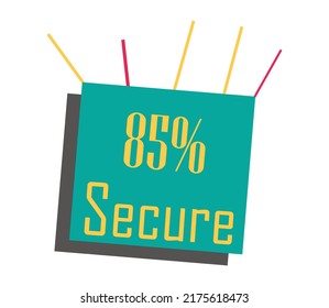 85% Secure Sign label vector and illustration art with fantastic font yellow color combination in green background
