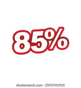 85% symbol to be used in discount, campaign and sale designs on a white background. vector