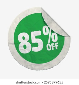85% symbol sticker to be used in discount, campaign and sales designs on a white background.