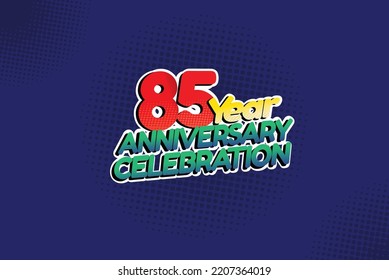85 year anniversary celebration fun style logotype. anniversary logo with red, purple and blue color isolated on red background, vector design for celebration, invitation and greeting card - Vector