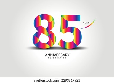 85 Year Anniversary Celebration Logo colorful vector, 85 Number Design, 85th Birthday Logo, Logotype Number, Vector Anniversary For Celebration, Invitation Card, Greeting Card. logo number Anniversary