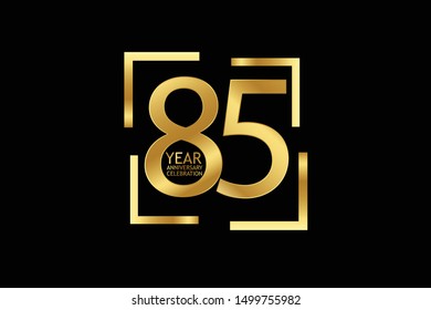 85 year anniversary celebration logotype. anniversary logo with golden and light white color isolated on black background, vector design for celebration, invitation and greeting card-Vector