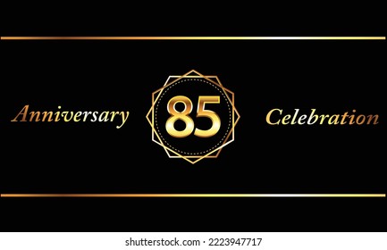 85 Year Anniversary celebration Vector Design with gold hexagonal shape. 85 Anniversary celebration. Gold Luxury Banner of 85th Anniversary celebration.