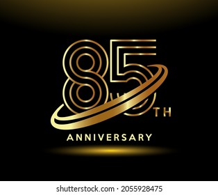 85 year anniversary logo design with gold line style letters