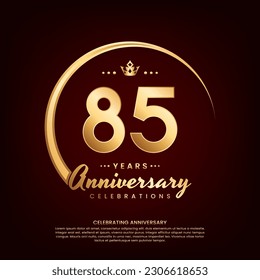 Diseño de plantillas de 85 años con número de oro y anillo para celebración de cumpleaños, invitación, afiche de banner, volante y tarjeta de saludo, plantilla vectorial