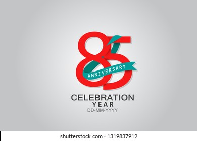 85 years anniversary blue ribbon celebration logotype. anniversary logo with Red text and Spark light white color isolated on black background, vector design for celebration, invitation vector