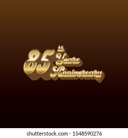 85 years Anniversary Celebrating golden text on black background. Vector template.