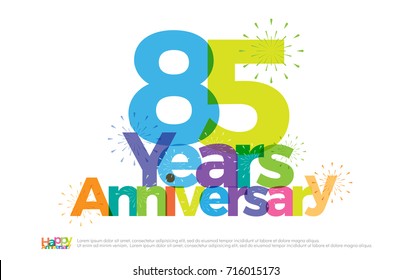 85 years anniversary celebration colorful logo with fireworks on white background. 85th anniversary logotype template design for banner, poster, card vector illustrator