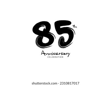 85 Years Anniversary Celebration logo black paintbrush vector, 85 number logo design, 85th Birthday Logo, happy Anniversary, Vector Anniversary For Celebration, poster, Invitation Card