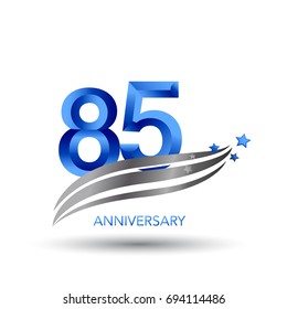 85 years anniversary. celebration logo design with swoosh and star