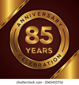 85 years anniversary celebration, vector design with gold color on brown background with a simple and luxurious design.logo vector template