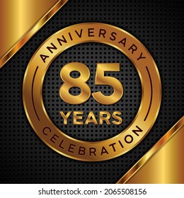 85 años de aniversario, celebración de aniversario diseño vectorial con color dorado sobre fondo de textura negra, diseño simple y de lujo. plantilla de vector de logotipo