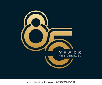 Ilustración vectorial de diseño de 85 años de aniversario. Plantilla única del diseño del logotipo de 85 años. En color dorado