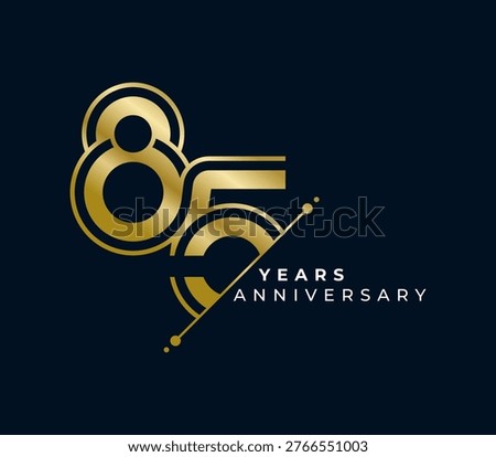 85 Years Anniversary design vector illustration. Unique 85 years logo design template. In gold color